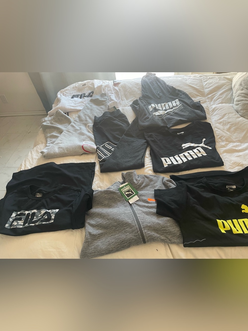 Bundle of 8 Puma FILA boys pants long sleeve shirt new with tags Sz L 14 16